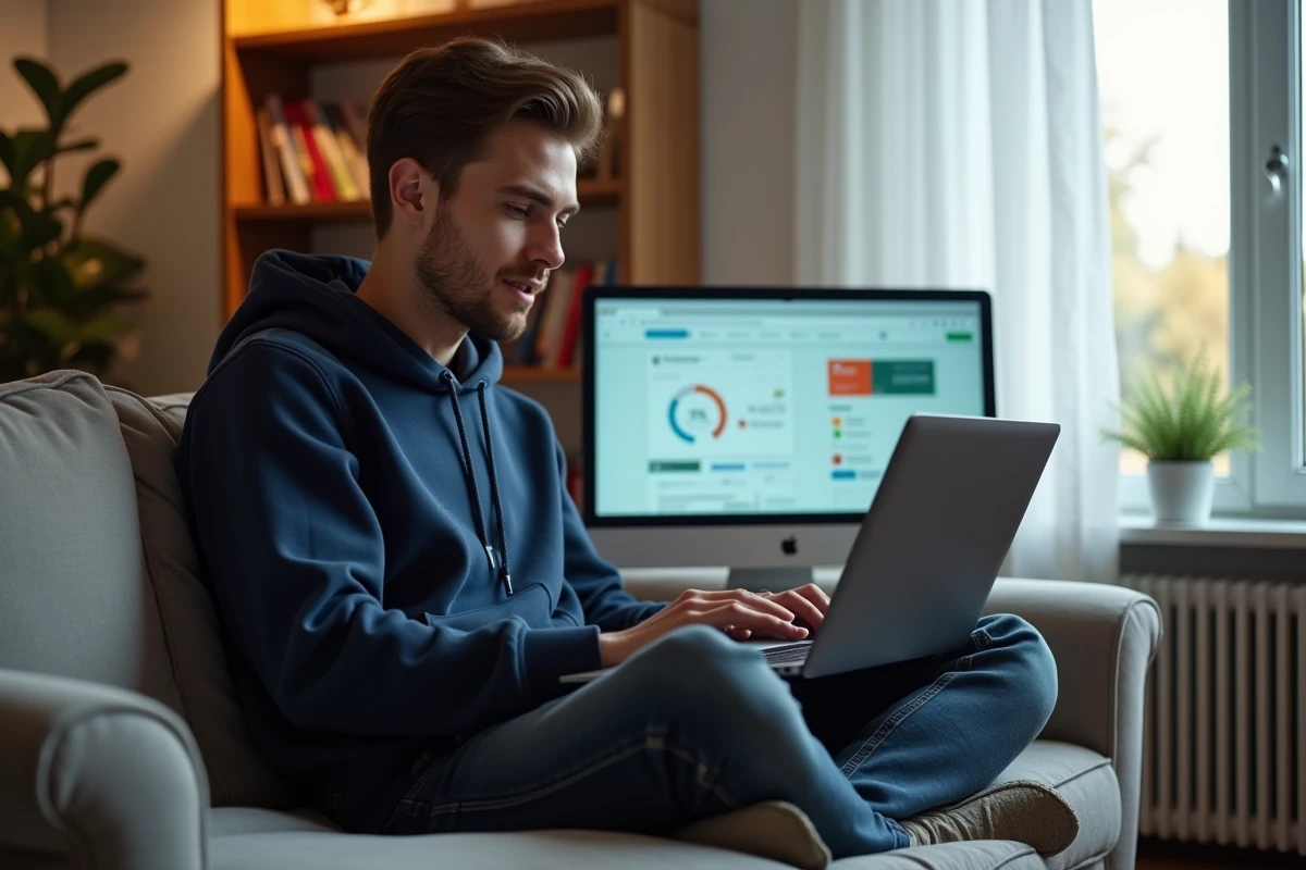 Alternant en télétravail connecté à l'ENT CESI depuis son espace de travail à domicile