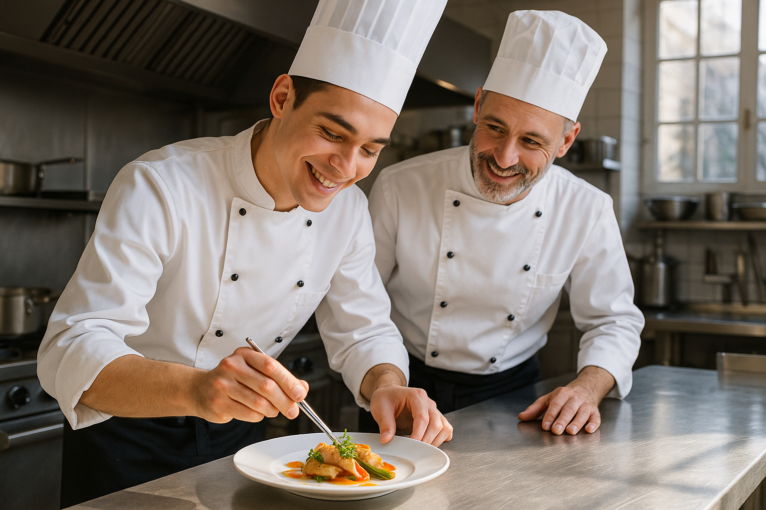 Apprenti en cuisine à Lille en train de dresser un plat