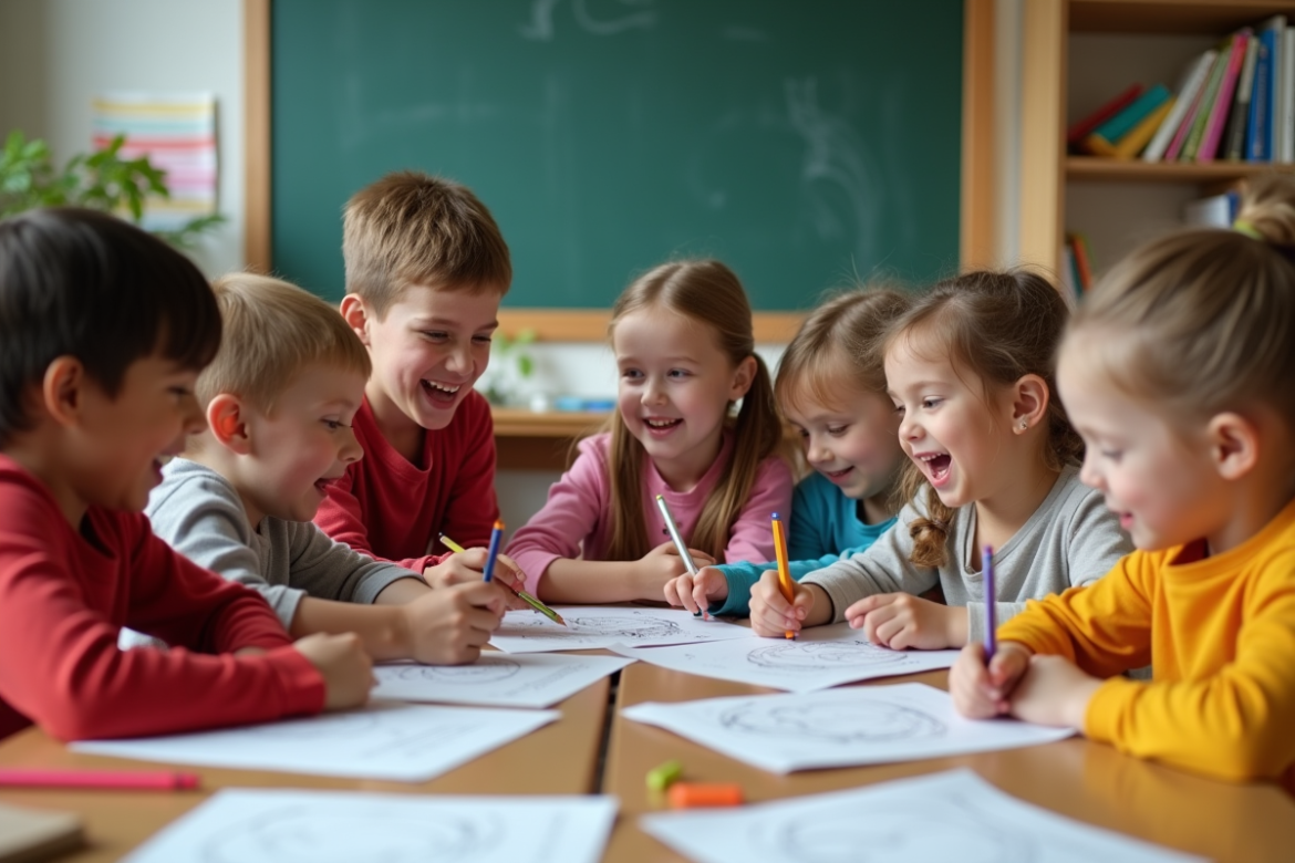 Enfants d'école primaire participant à un atelier éducatif