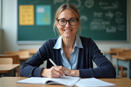 Enseignante d age moyen dans une salle de classe moderne
