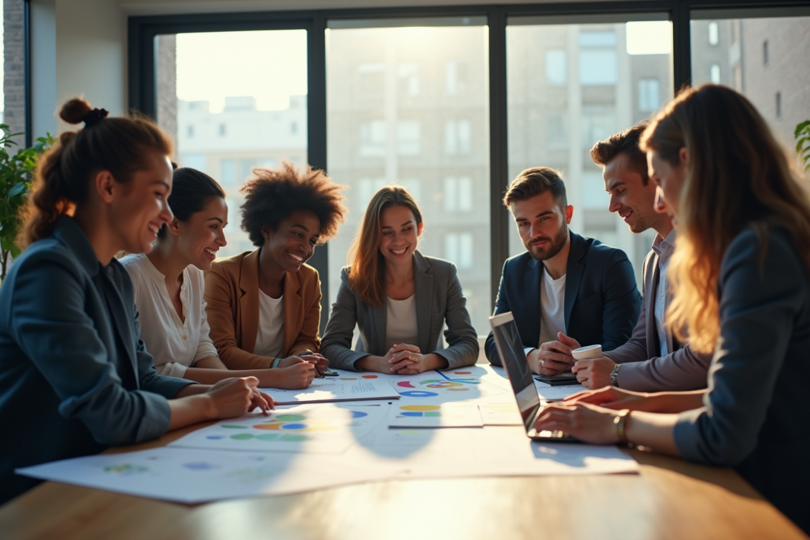 Groupe de professionnels collaborant autour d'une table moderne