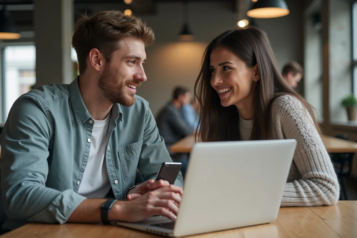 Deux étudiants en alternance travaillant ensemble dans un espace de coworking avec accès à l'ENT CESI