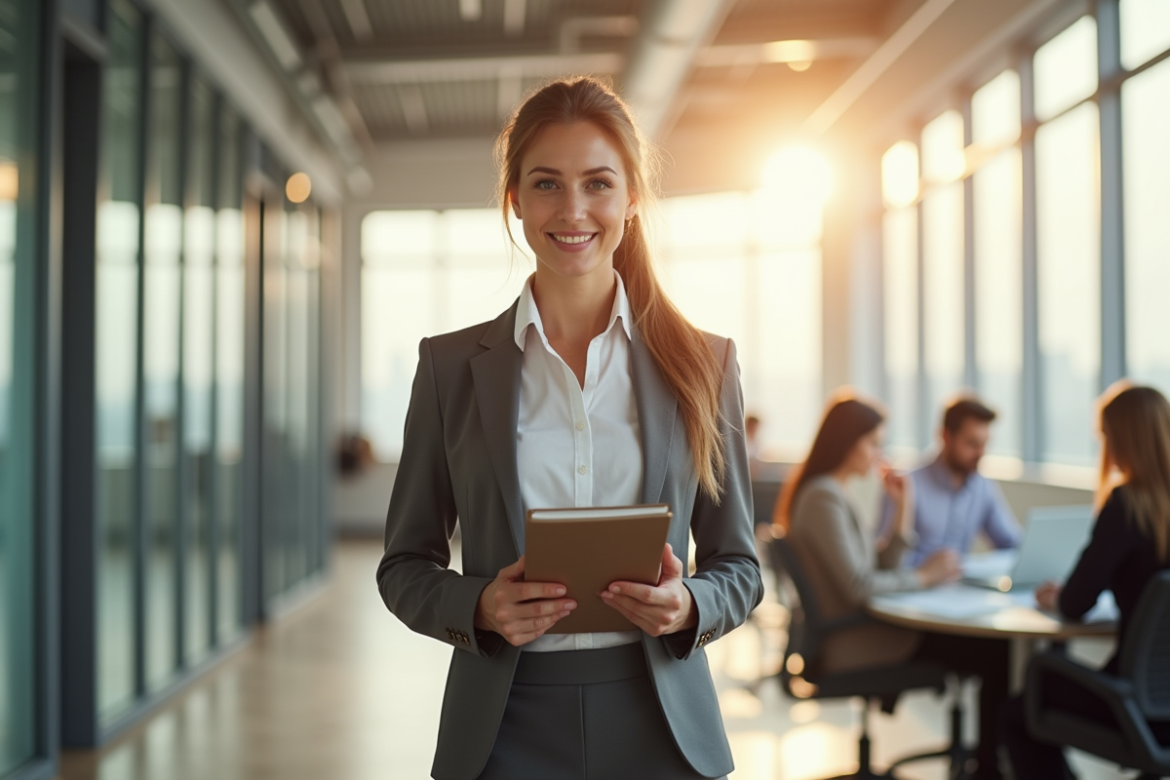Femme d'affaires confiante dans un bureau lumineux