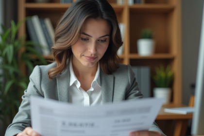 Femme d'affaires dans un bureau moderne pour article finance
