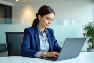 Jeune femme professionnelle tapant sur un ordinateur portable