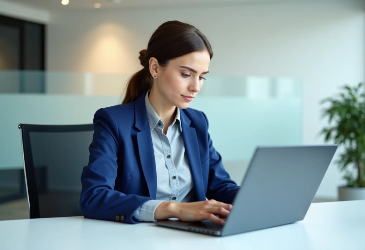 Jeune femme professionnelle tapant sur un ordinateur portable