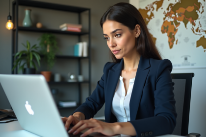 Femme professionnelle en bureau mettant à jour son CV