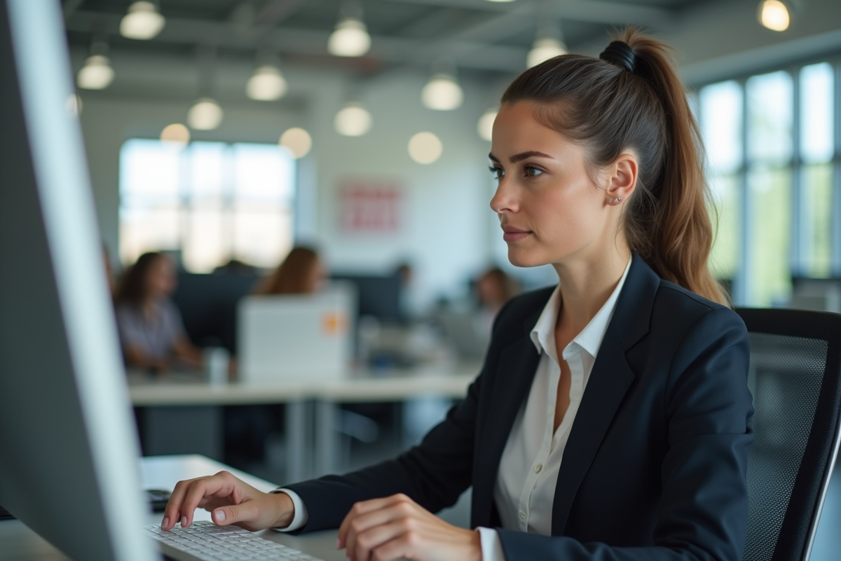 Femme en formation active dans un bureau lumineux