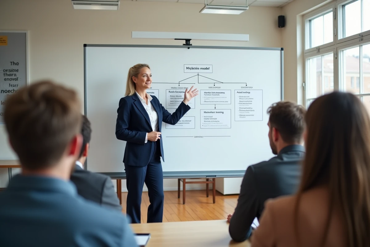 Formateur expliquant un diagramme de model Kirkpatrick