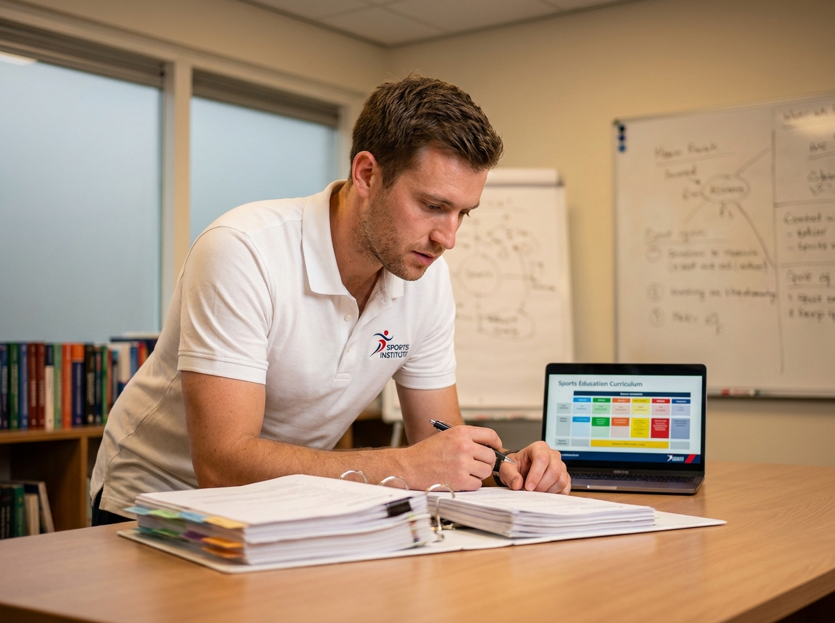 Futur animateur sportif étudiant un programme de formation dans un centre d'éducation sportive