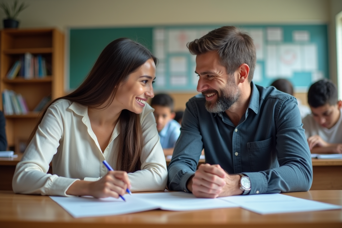 Homme et femme souriants lors d