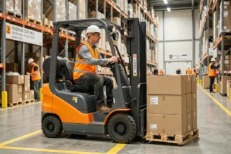 Opérateur de chariot élévateur CACES 1 en entrepôt logistique en région parisienne