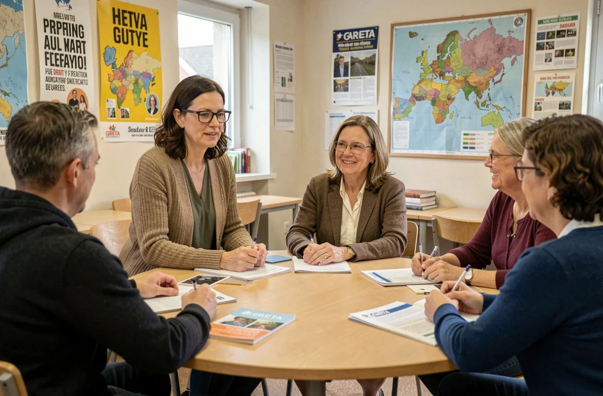 Formatrice animant une session de formation pour adultes dans une salle de classe du GRETA de Bretagne