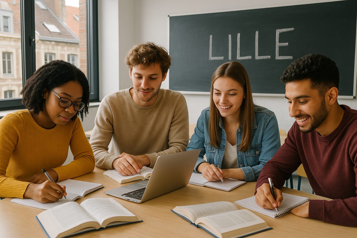 Groupe d'étudiants divers à Lille en classe lumineuse