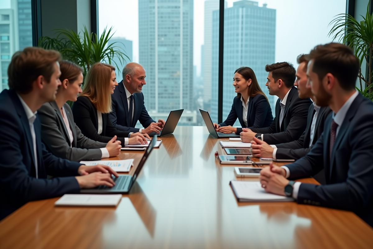Groupe de professionnels en réunion dans un bureau moderne