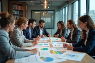 Groupe de professionnels analysant des graphiques de formation