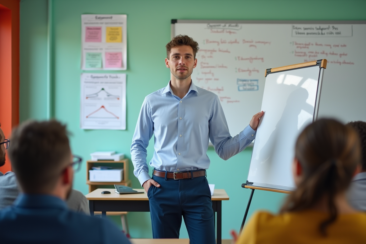 Jeune homme présentant un assessment en classe