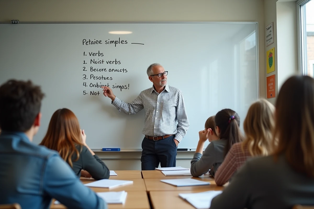 Professeur français expliquant la conjugaison aux élèves