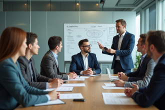 Groupe d'employes en formation en entreprise